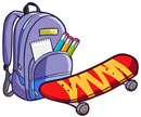 School backpack and a scateboard