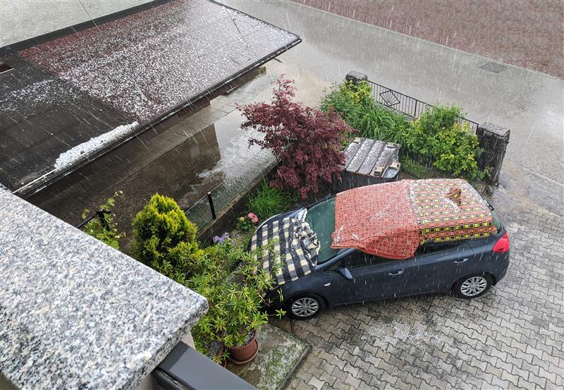 Car in hailstorm
